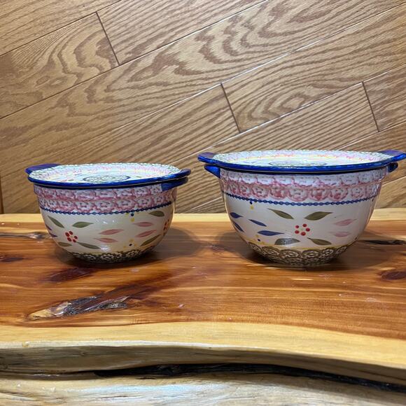 Temp-tations Old World Ceramic Bakeware Nesting Bowls W Lids 1 & 1.5 QT Set - Picture 6 of 9